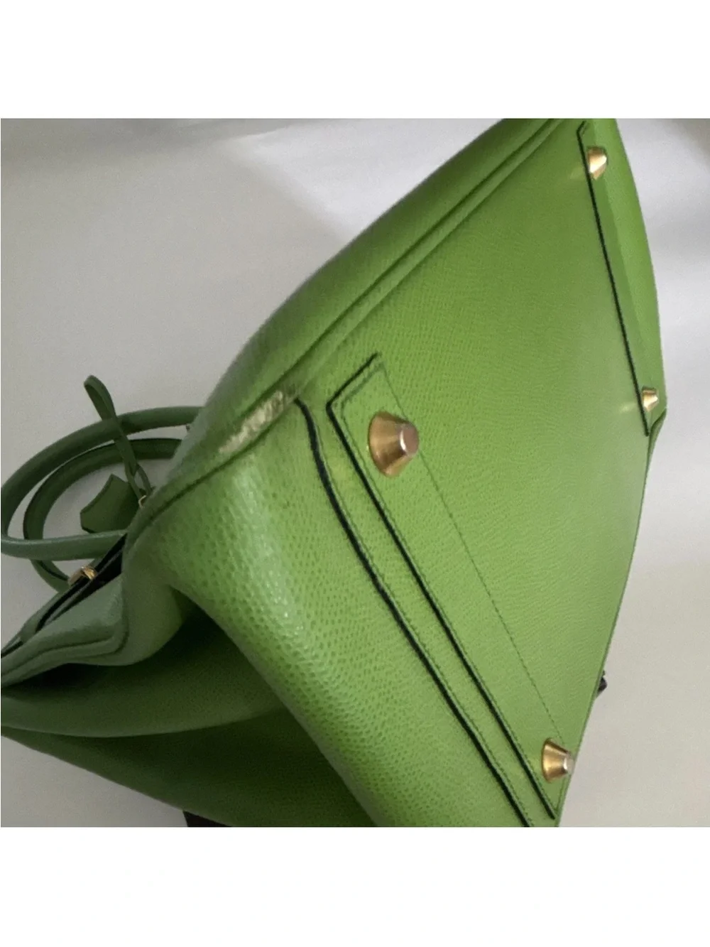 Green Leather Top-Handle Bag with Gold Hardware
